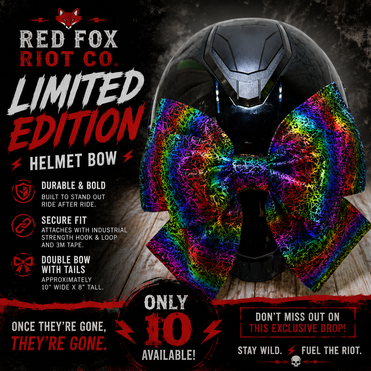 Spatter Rainbow Helmet Bow