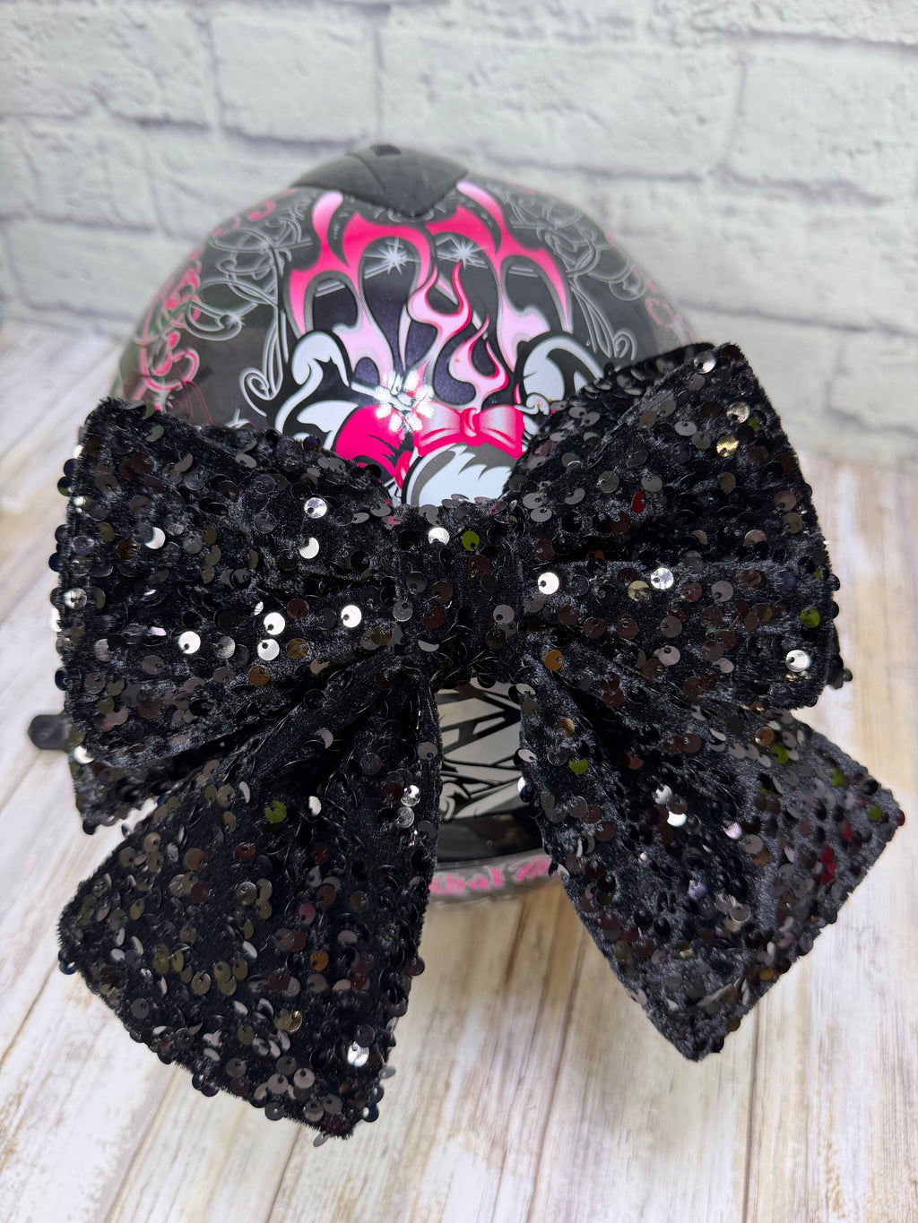 Black on black  Sequin Double Stack Helmet Bow