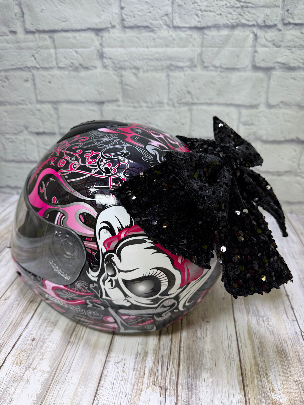 Black on black  Sequin Double Stack Helmet Bow
