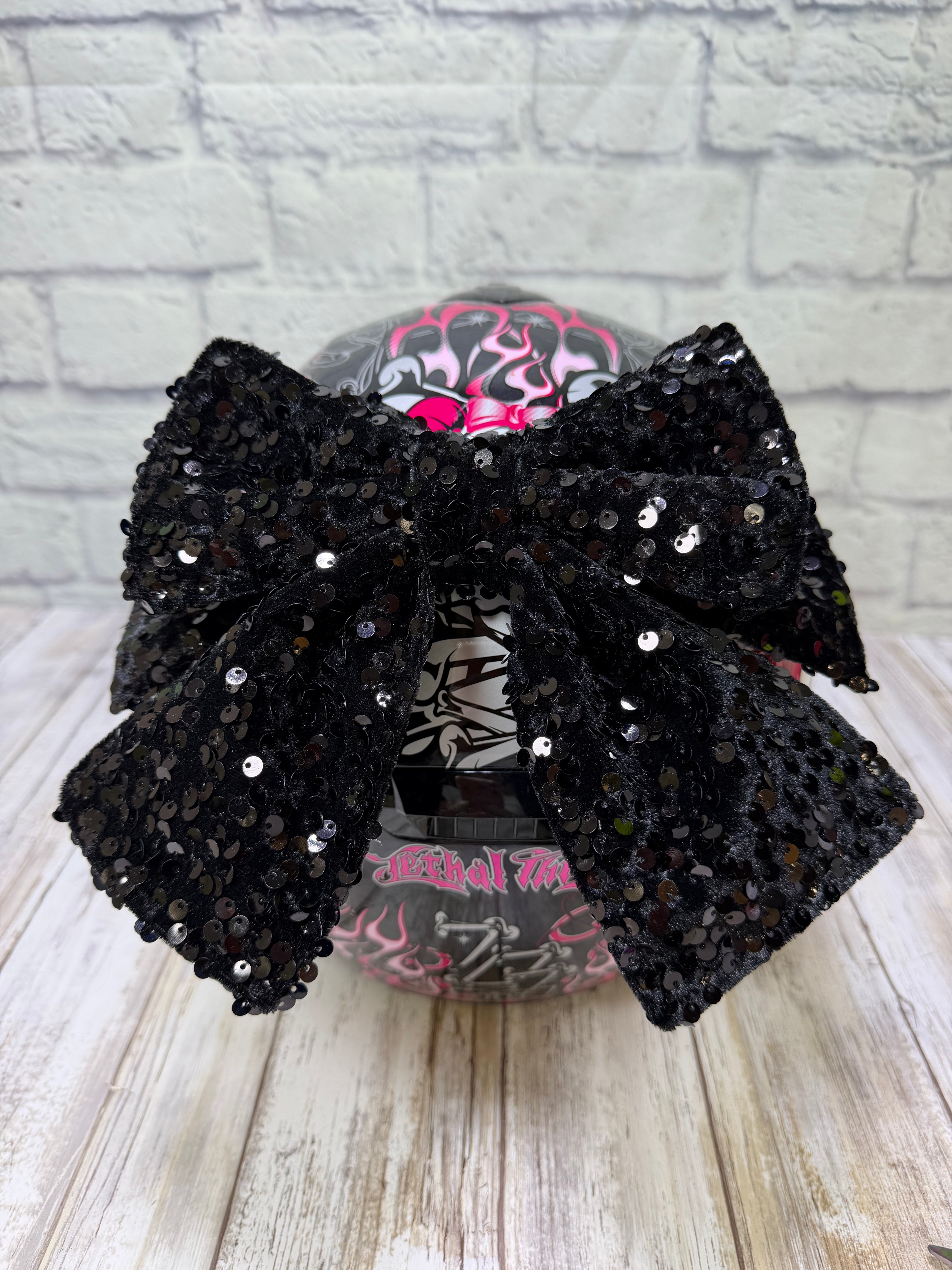 Black on black  Sequin Double Stack Helmet Bow