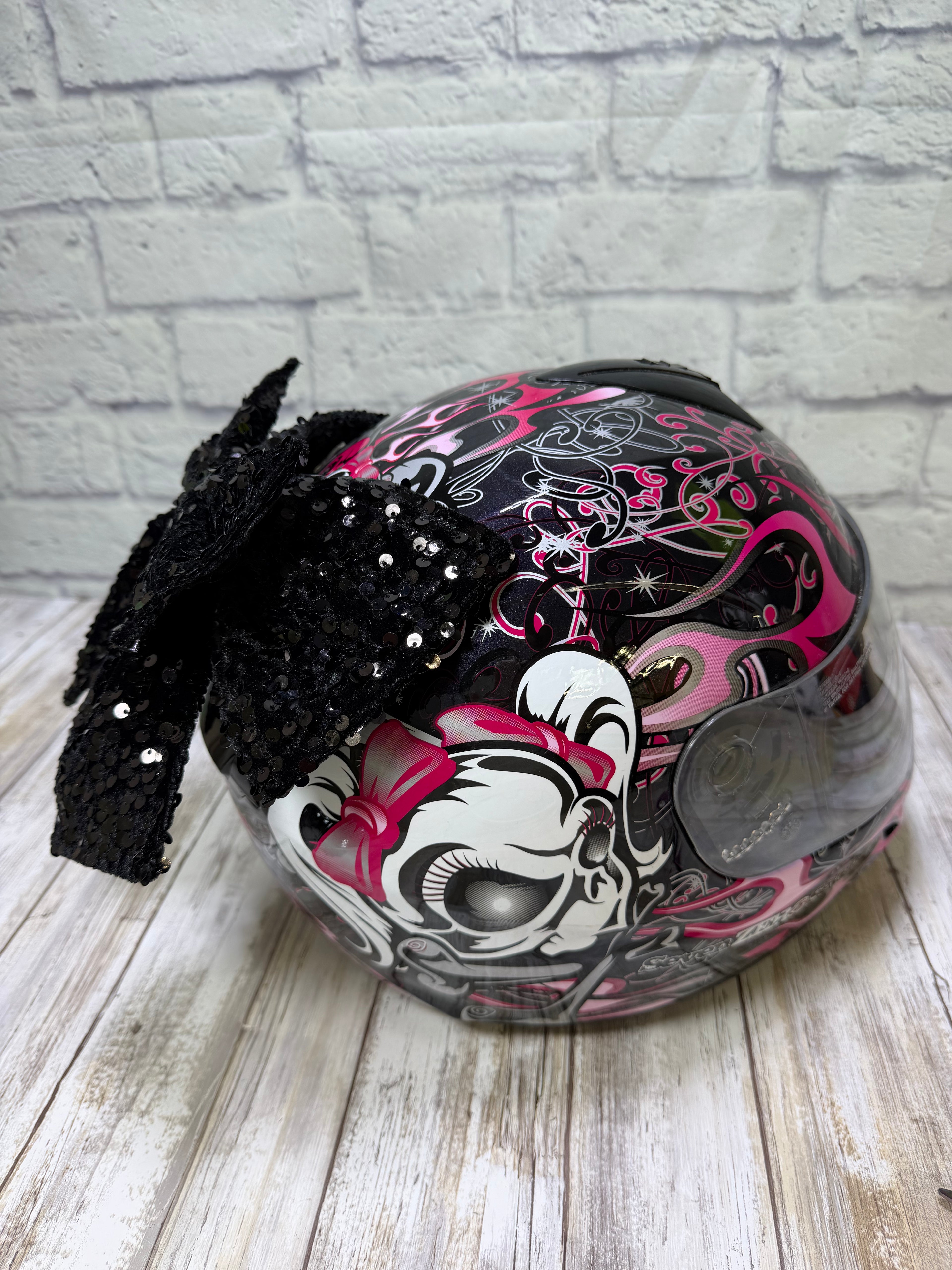 Black on black  Sequin Double Stack Helmet Bow