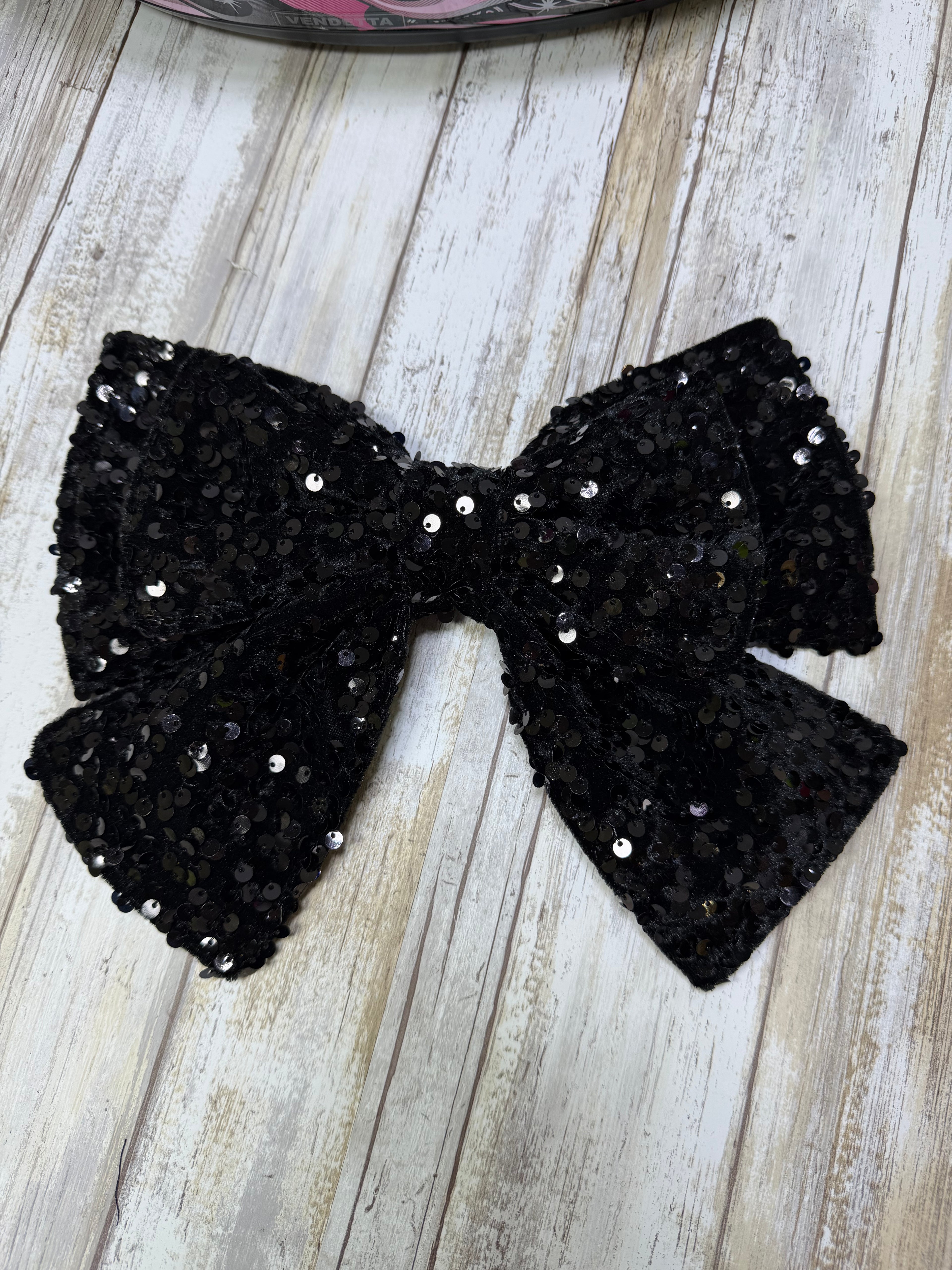 Black on black  Sequin Double Stack Helmet Bow