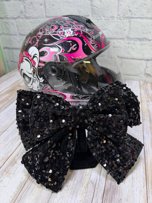 Black on black  Sequin Double Stack Helmet Bow