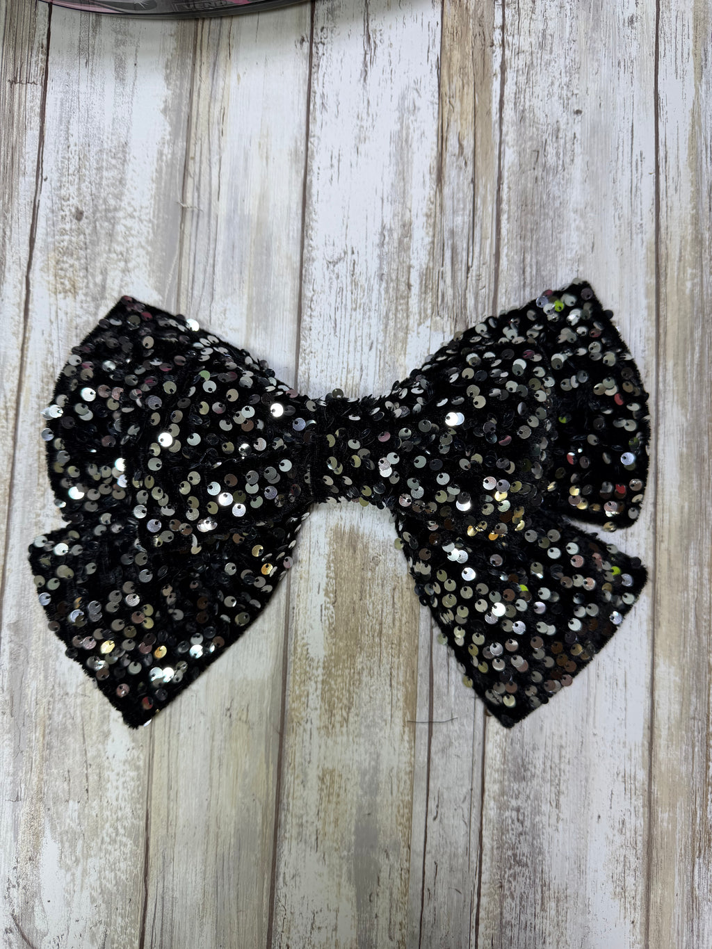 Silver on black  Sequin Double Stack Helmet Bow