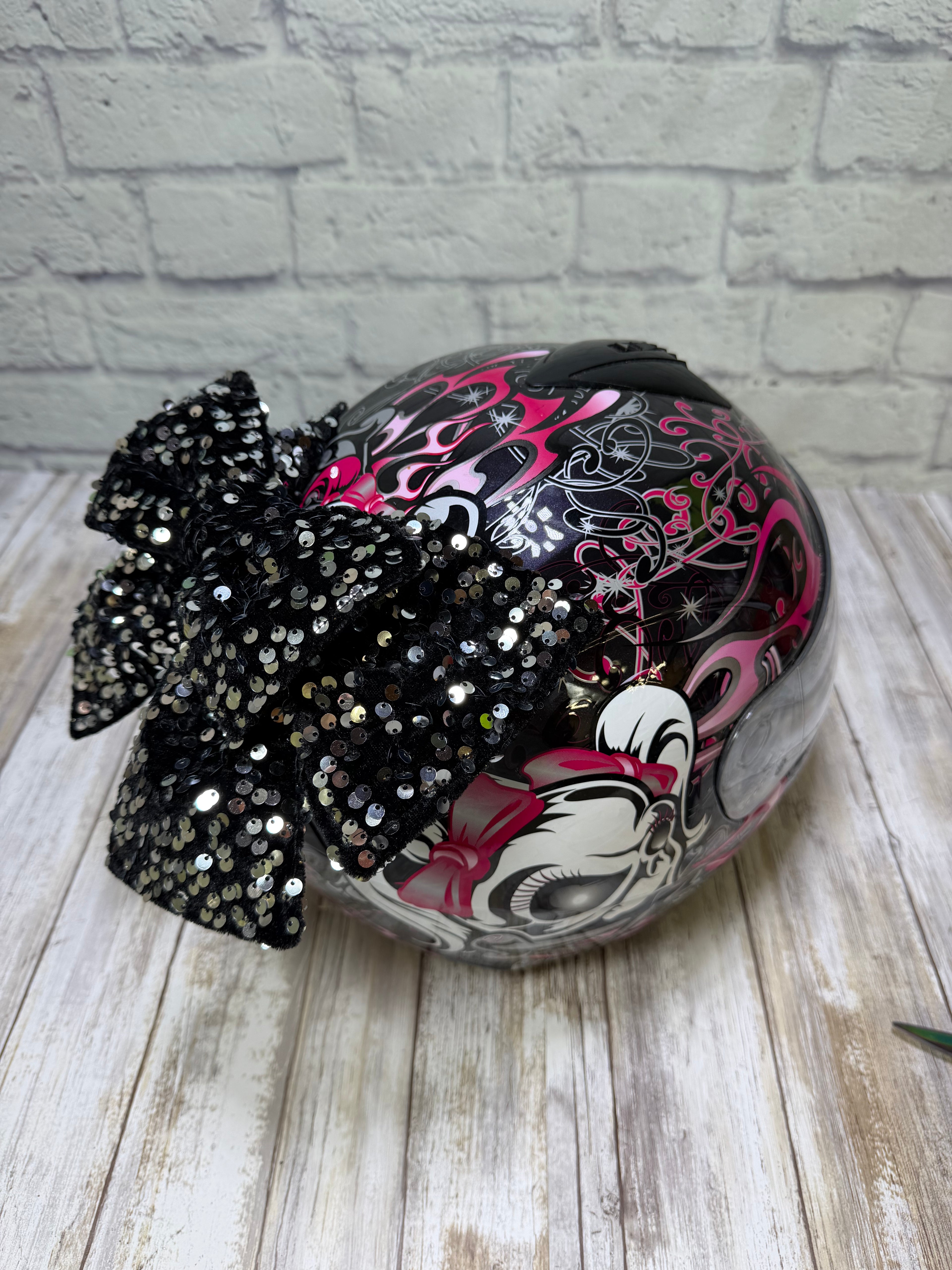 Silver on black  Sequin Double Stack Helmet Bow