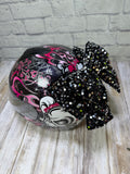 Silver on black  Sequin Double Stack Helmet Bow