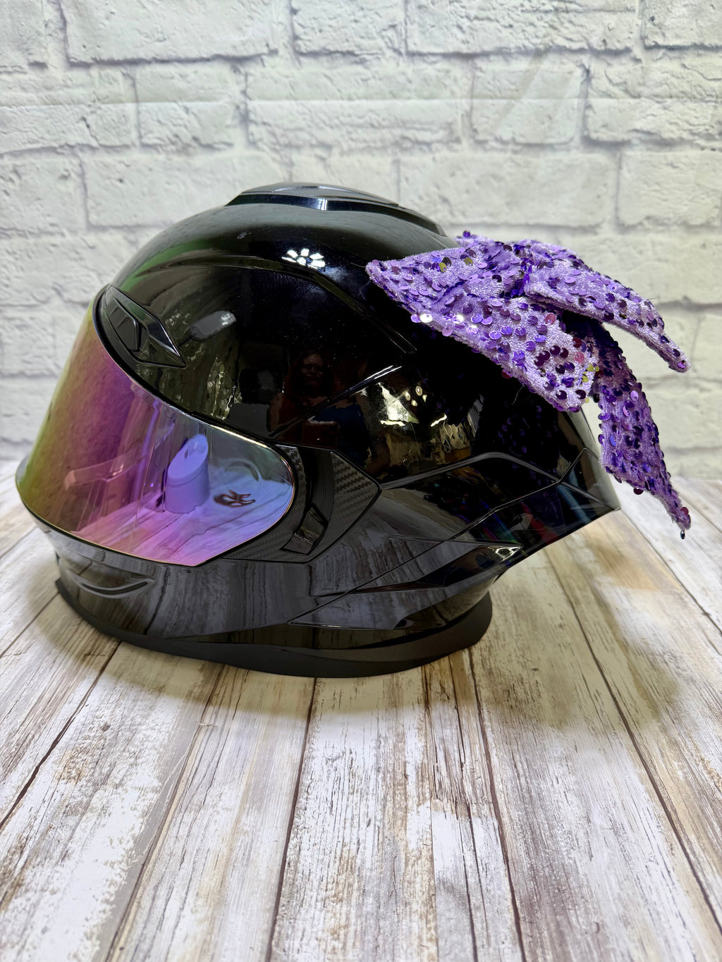 Lavender Sequin Double Stack Helmet Bow