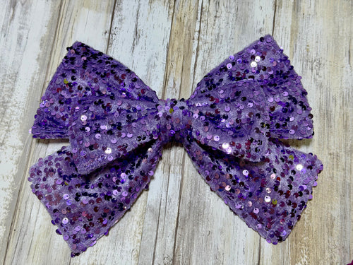 Lavender Sequin Double Stack Helmet Bow