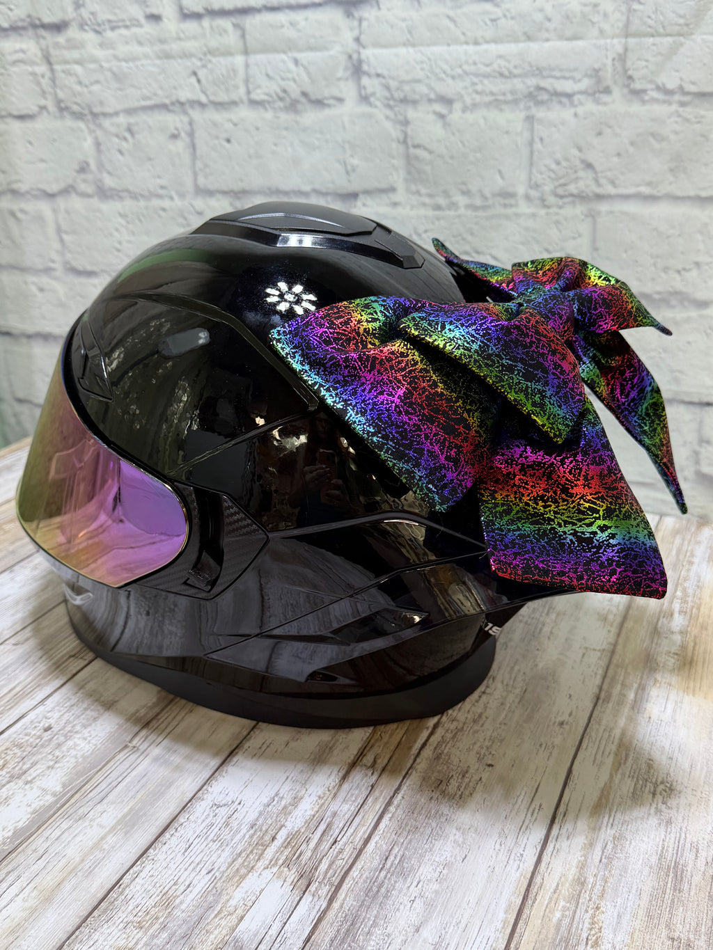 Spatter Rainbow Helmet Bow