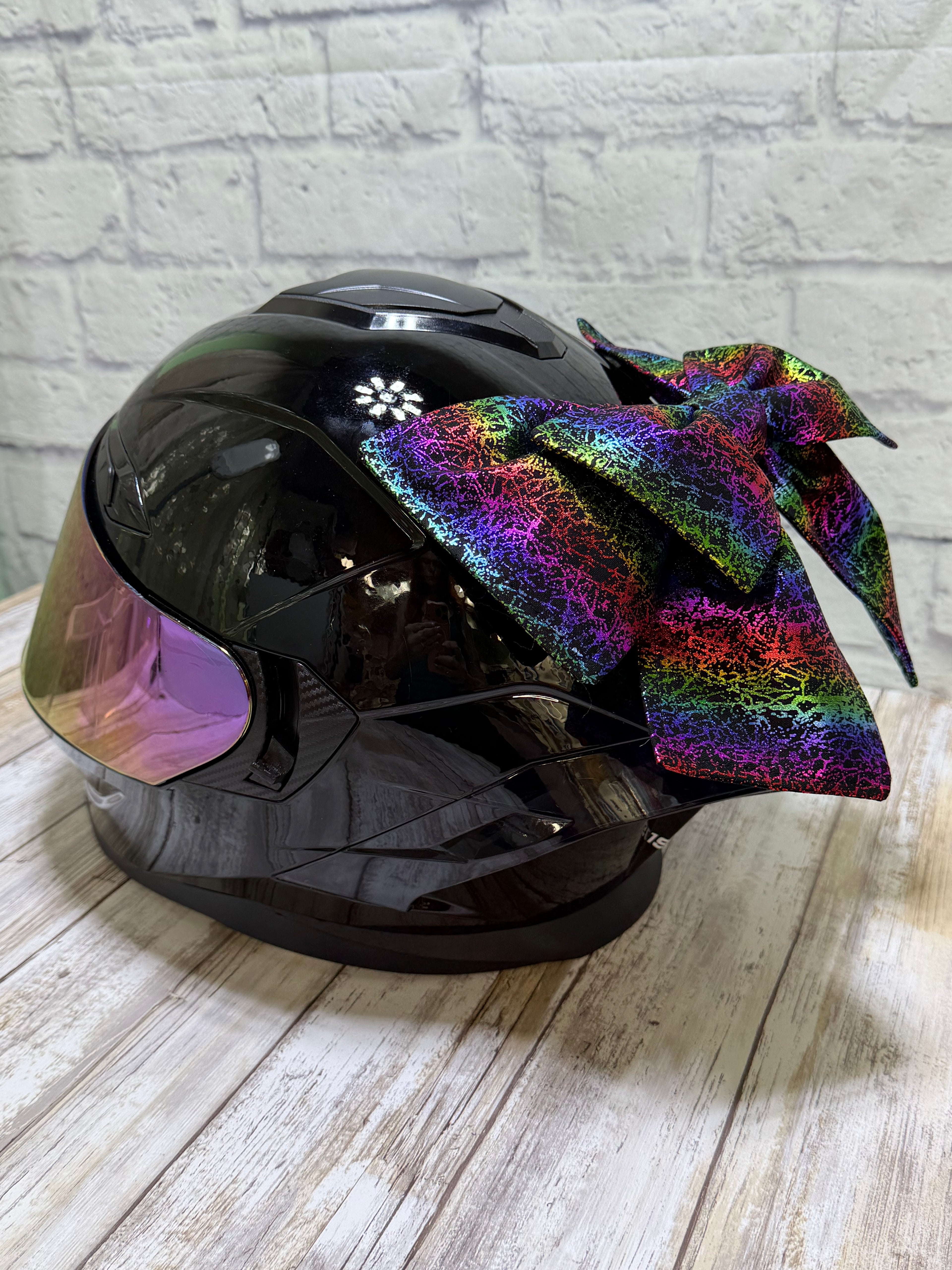 Spatter Rainbow Helmet Bow