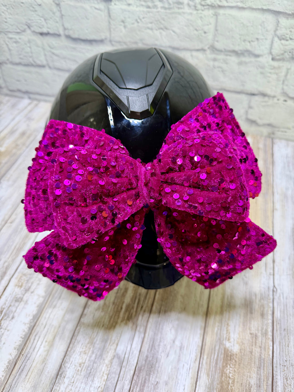 Fuchsia Sequin Double Stack Helmet Bow