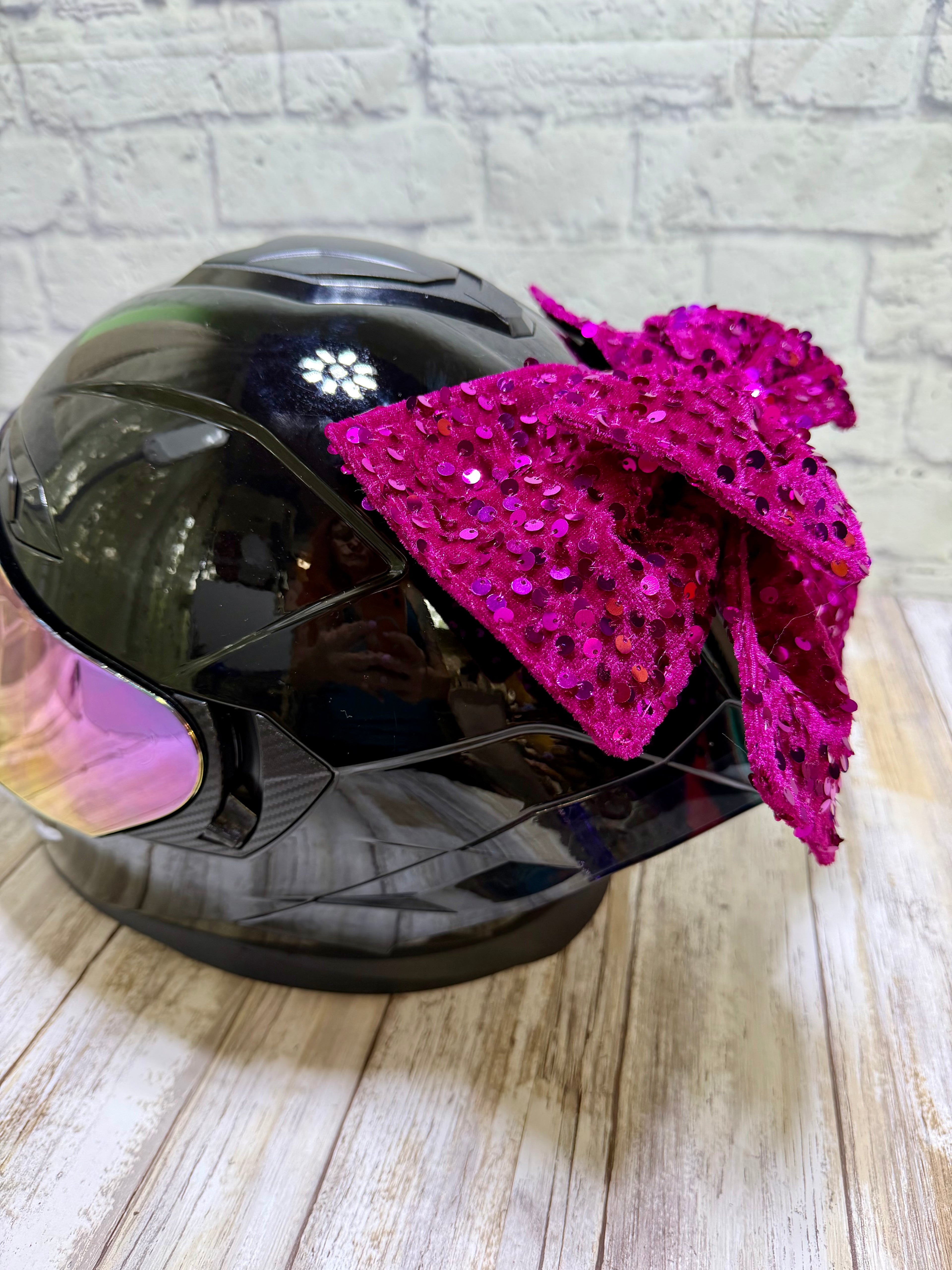 Fuchsia Sequin Double Stack Helmet Bow