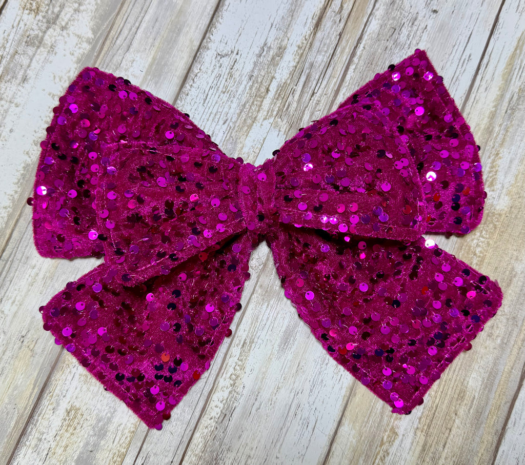 Fuchsia Sequin Double Stack Helmet Bow