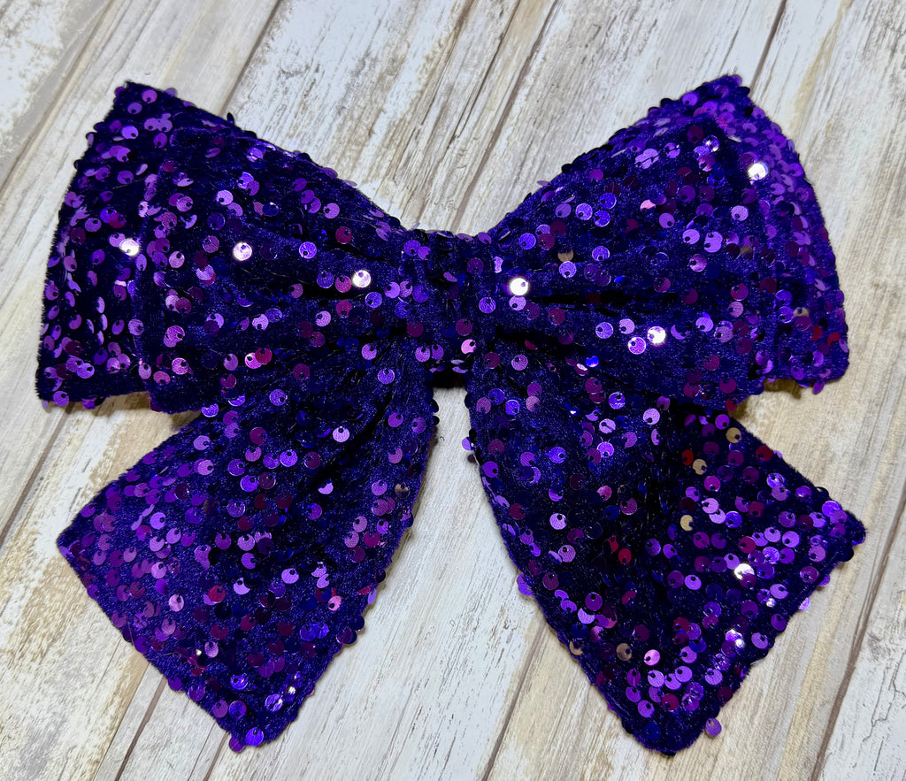 Purple Sequin Double Stack Helmet Bow