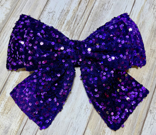 Purple Sequin Double Stack Helmet Bow
