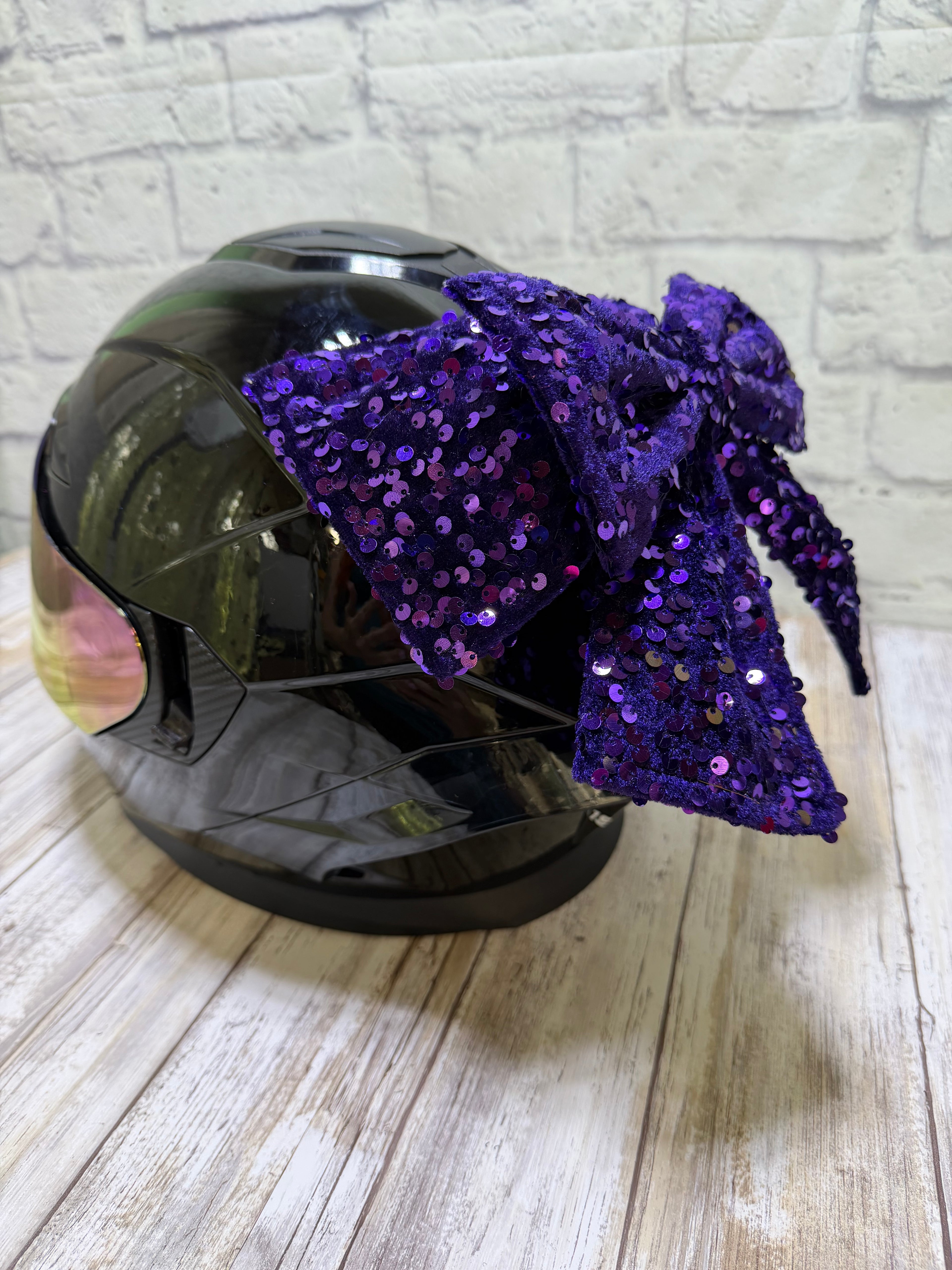 Purple Sequin Double Stack Helmet Bow