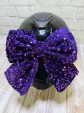 Purple Sequin Double Stack Helmet Bow