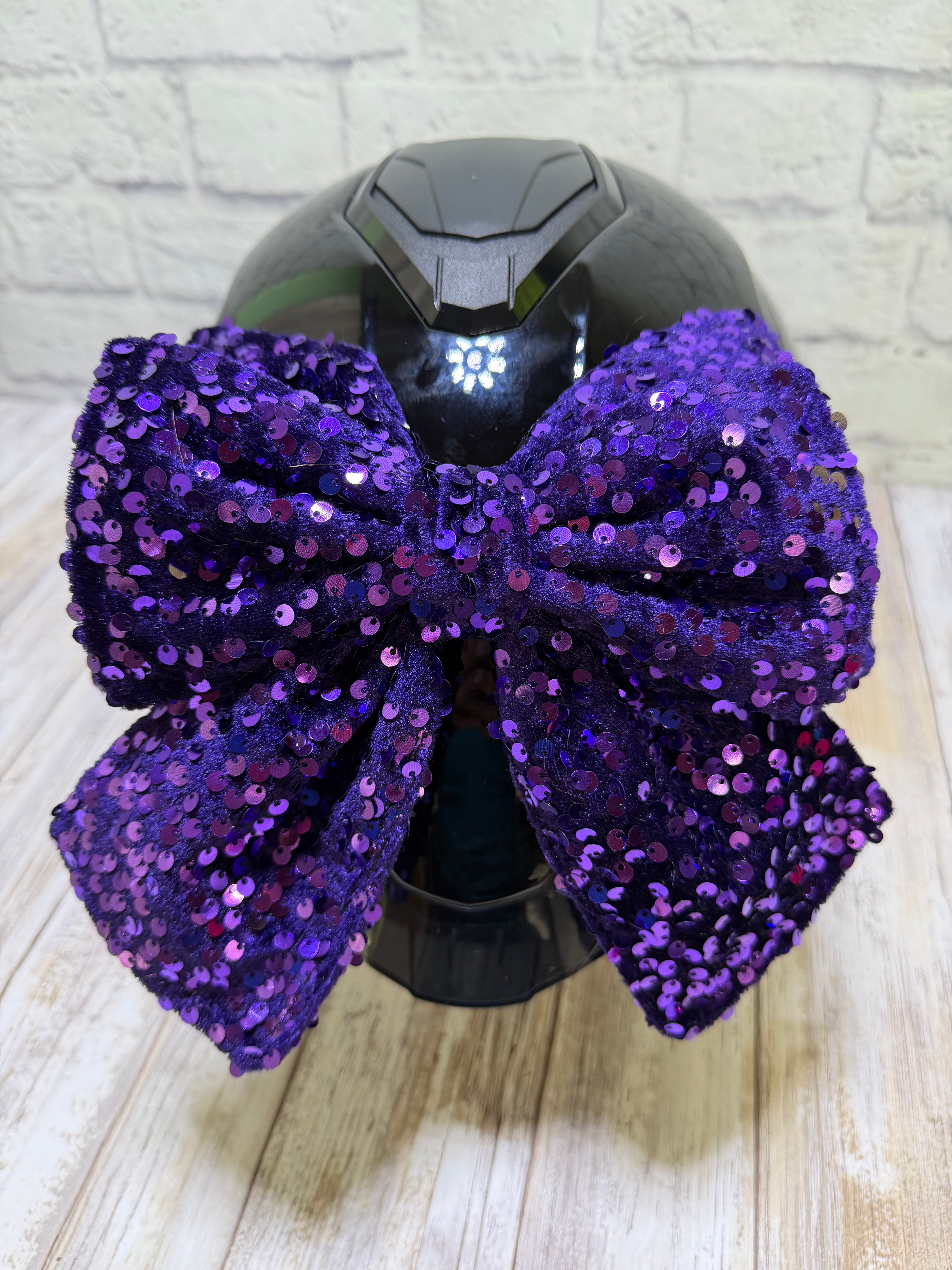 Purple Sequin Double Stack Helmet Bow