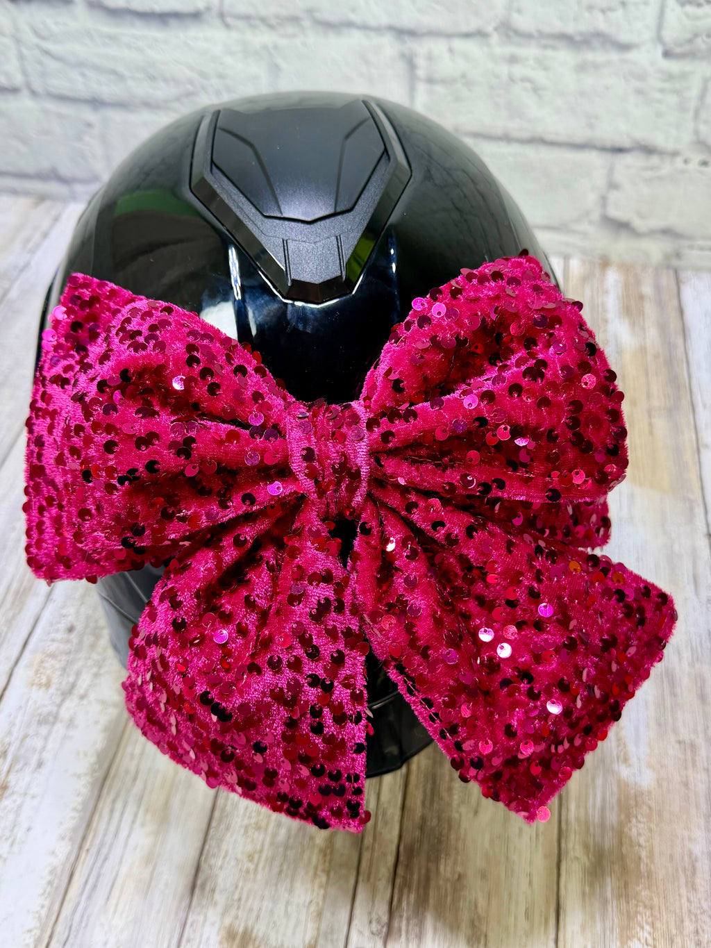 Magenta Sequin Double Stack Helmet Bow