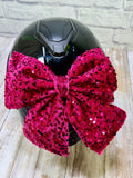 Magenta Sequin Double Stack Helmet Bow