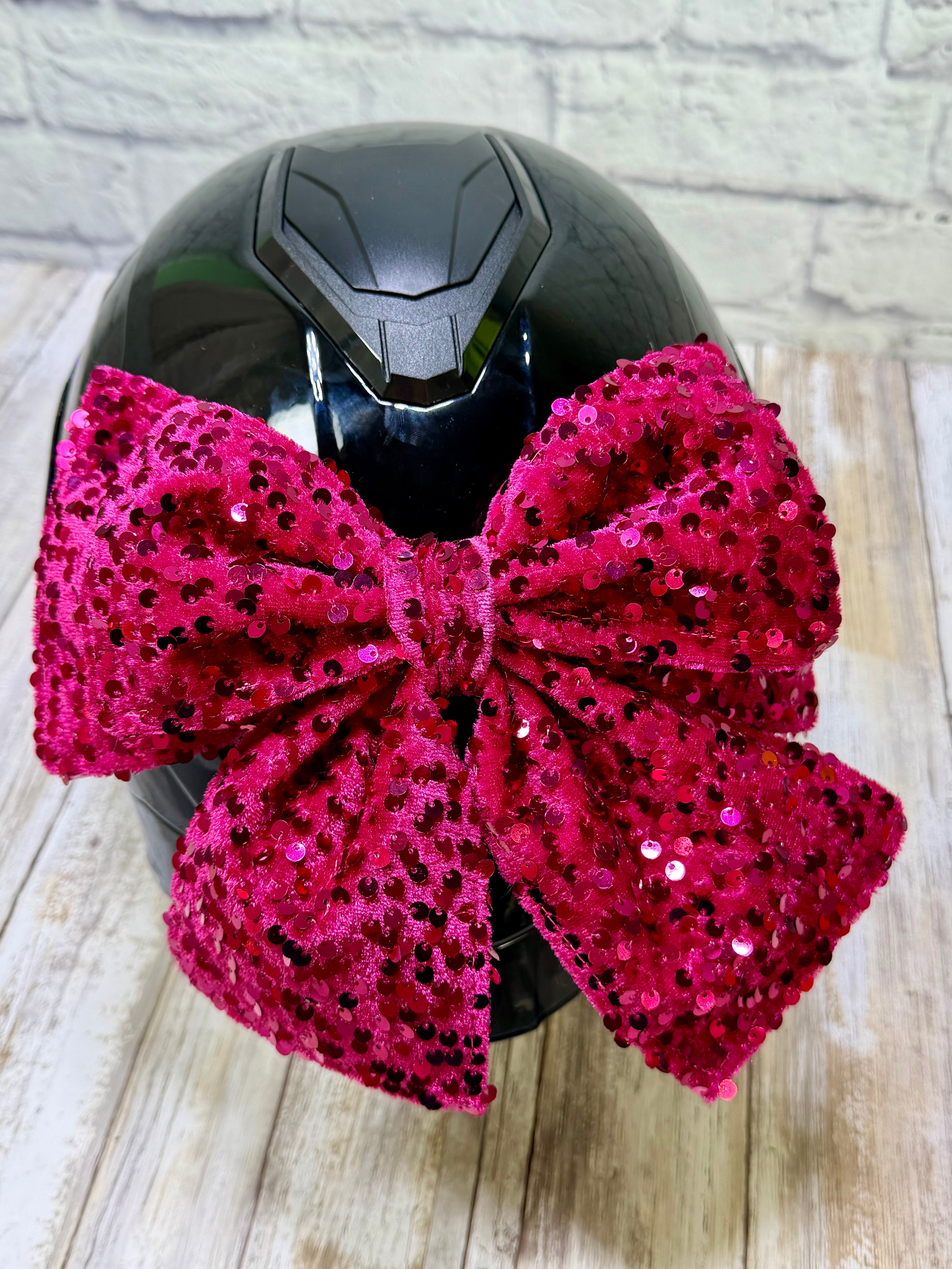 Magenta Sequin Double Stack Helmet Bow