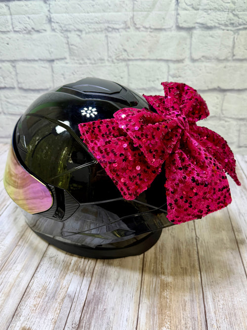 Magenta Sequin Double Stack Helmet Bow