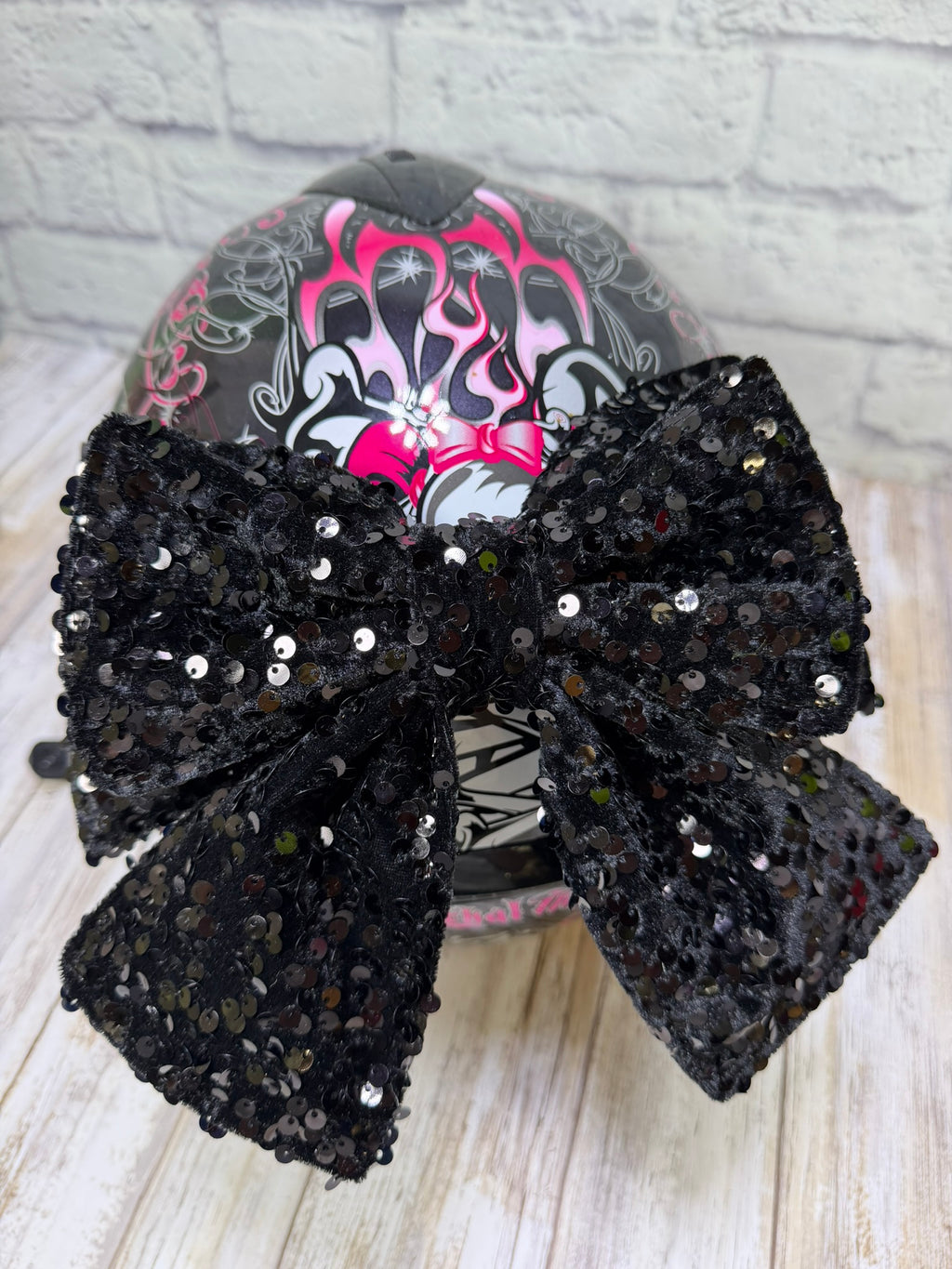 Black on black  Sequin Double Stack Helmet Bow